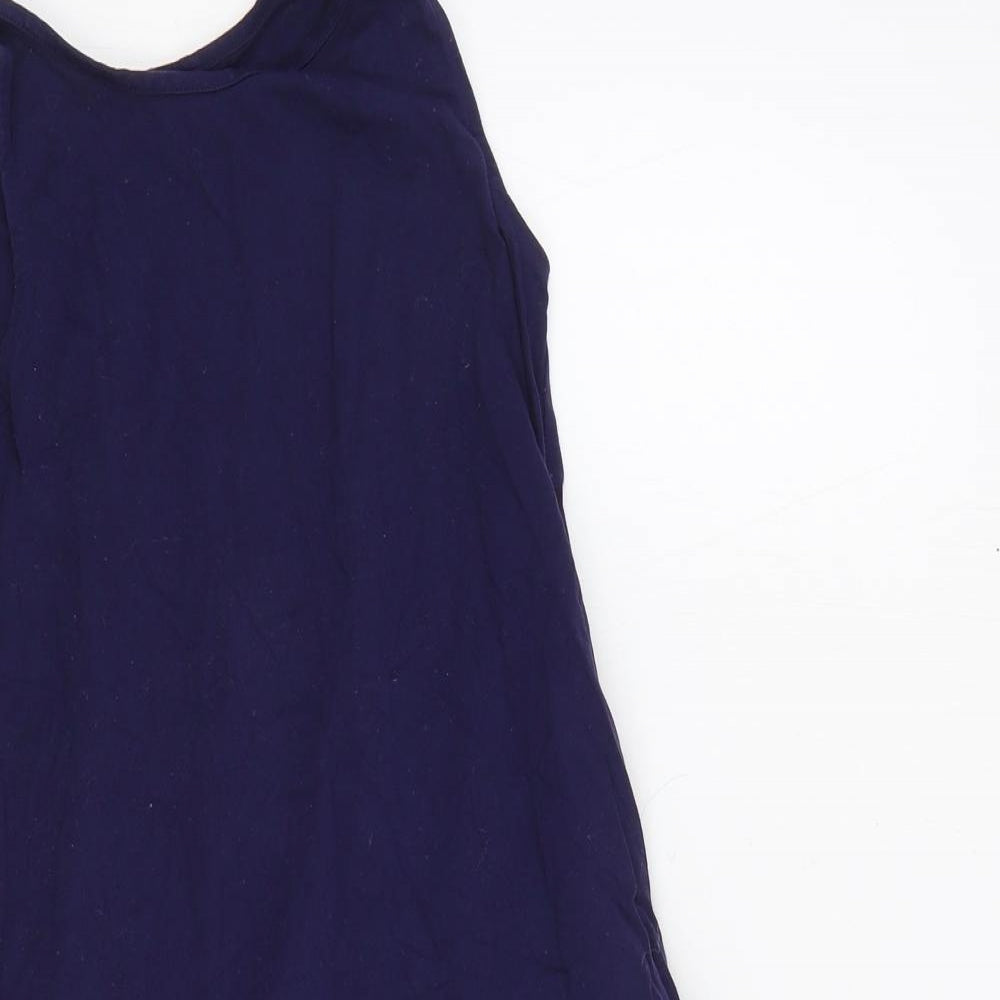 Uniqlo Girls Blue 100% Cotton Tank Dress Size 9-10 Years Round Neck Pullover