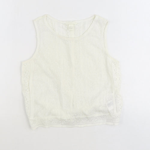H&M Womens Ivory Geometric Polyester Cropped Tank Size XS Scoop Neck