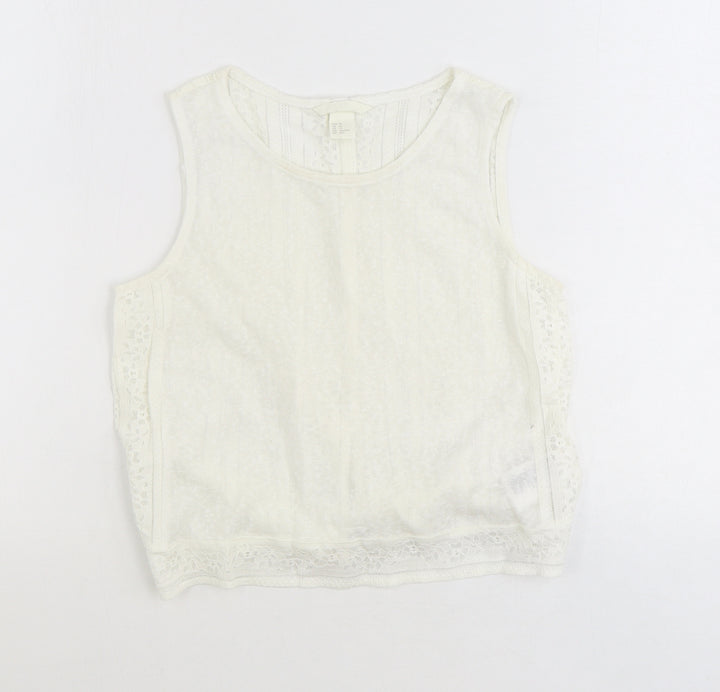 H&M Womens Ivory Geometric Polyester Cropped Tank Size XS Scoop Neck
