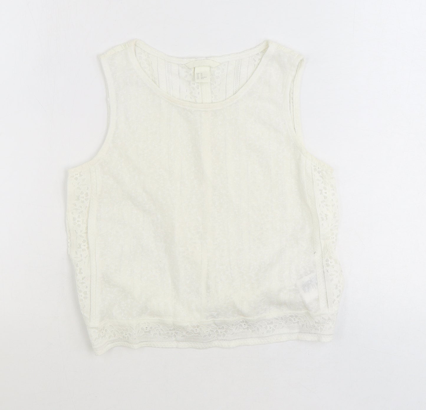 H&M Womens Ivory Geometric Polyester Cropped Tank Size XS Scoop Neck