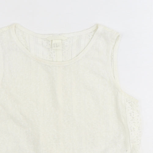 H&M Womens Ivory Geometric Polyester Cropped Tank Size XS Scoop Neck