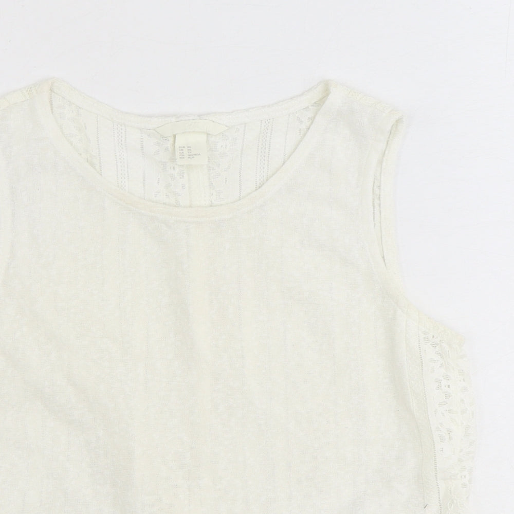 H&M Womens Ivory Geometric Polyester Cropped Tank Size XS Scoop Neck