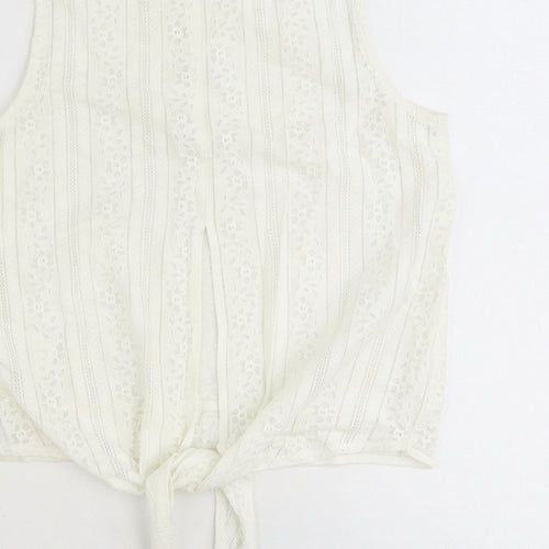 H&M Womens Ivory Geometric Polyester Cropped Tank Size XS Scoop Neck