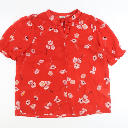 Pimkie Womens Red Floral Polyester Basic Blouse Size 8 Round Neck
