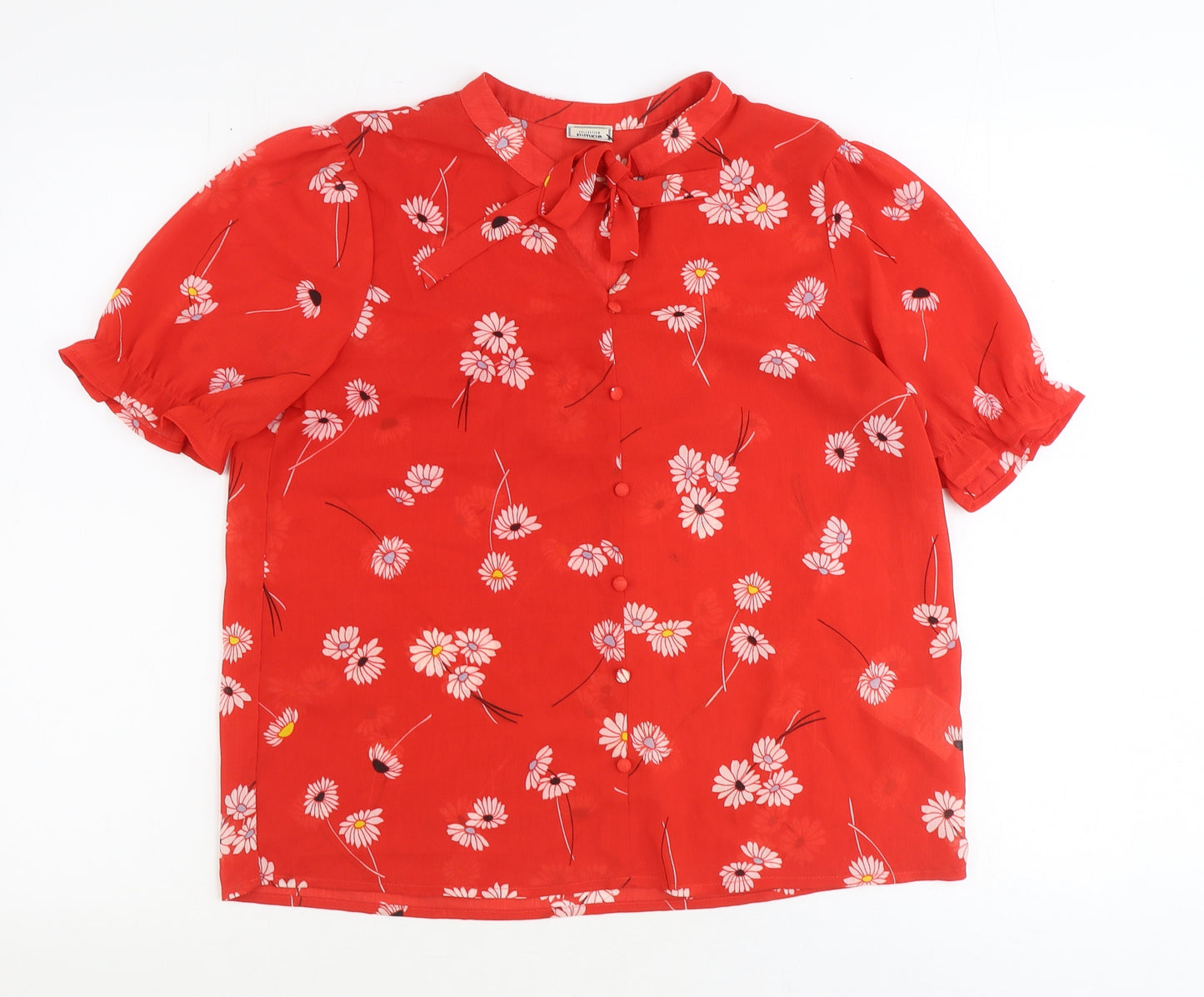 Pimkie Womens Red Floral Polyester Basic Blouse Size 8 Round Neck
