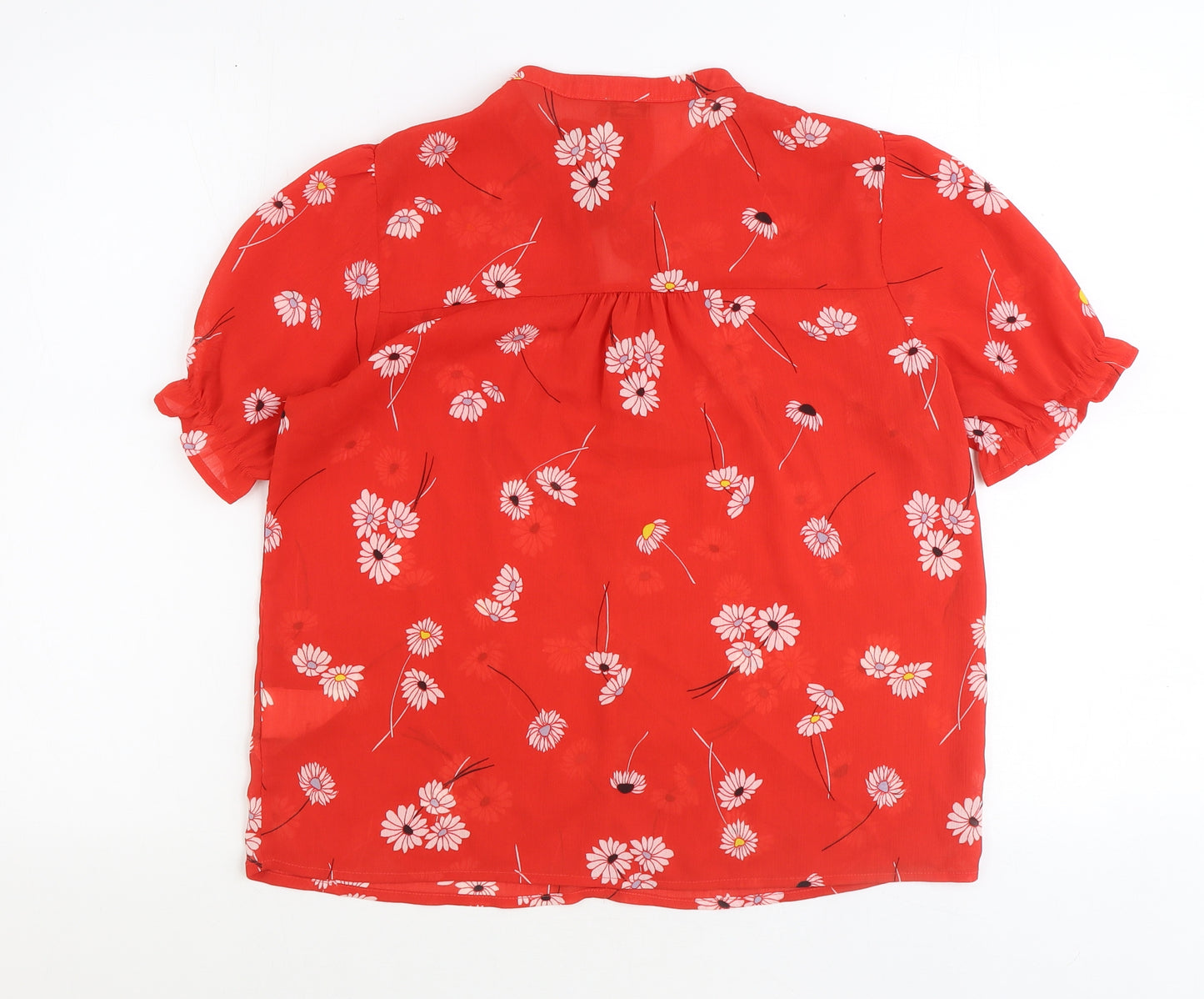 Pimkie Womens Red Floral Polyester Basic Blouse Size 8 Round Neck