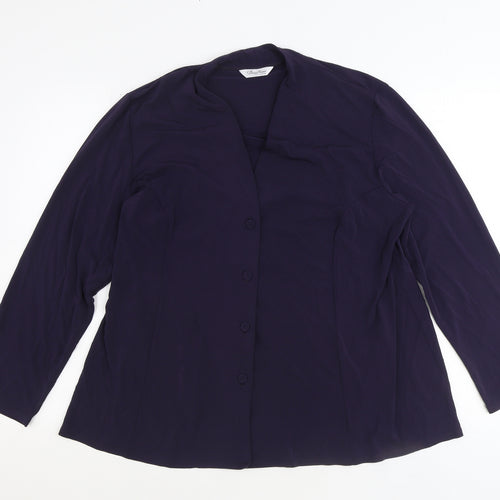 David Neiper Womens Purple Acetate Basic Button-Up Size 16 V-Neck