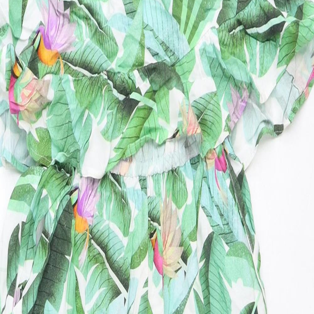 H&M Girls Green Geometric Viscose Jumpsuit One-Piece Size 13-14 Years Pullover - Leaf Print
