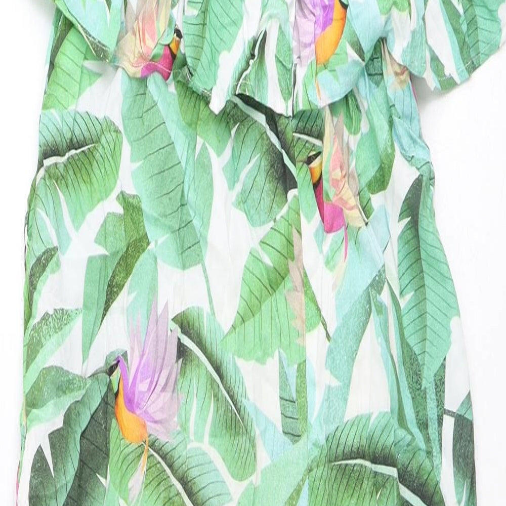 H&M Girls Green Geometric Viscose Jumpsuit One-Piece Size 13-14 Years Pullover - Leaf Print