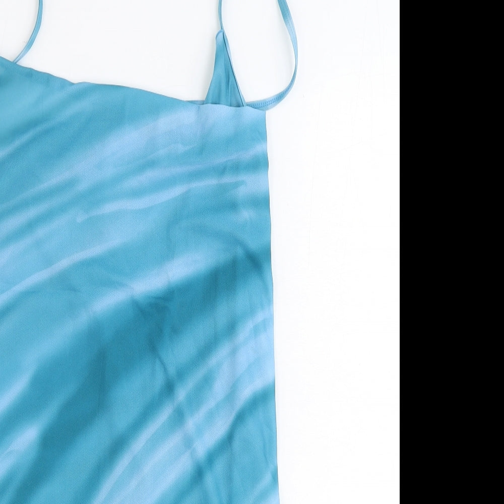 Preworn Womens Blue Tie Dye Polyester Wrap Dress One Size Square Neck