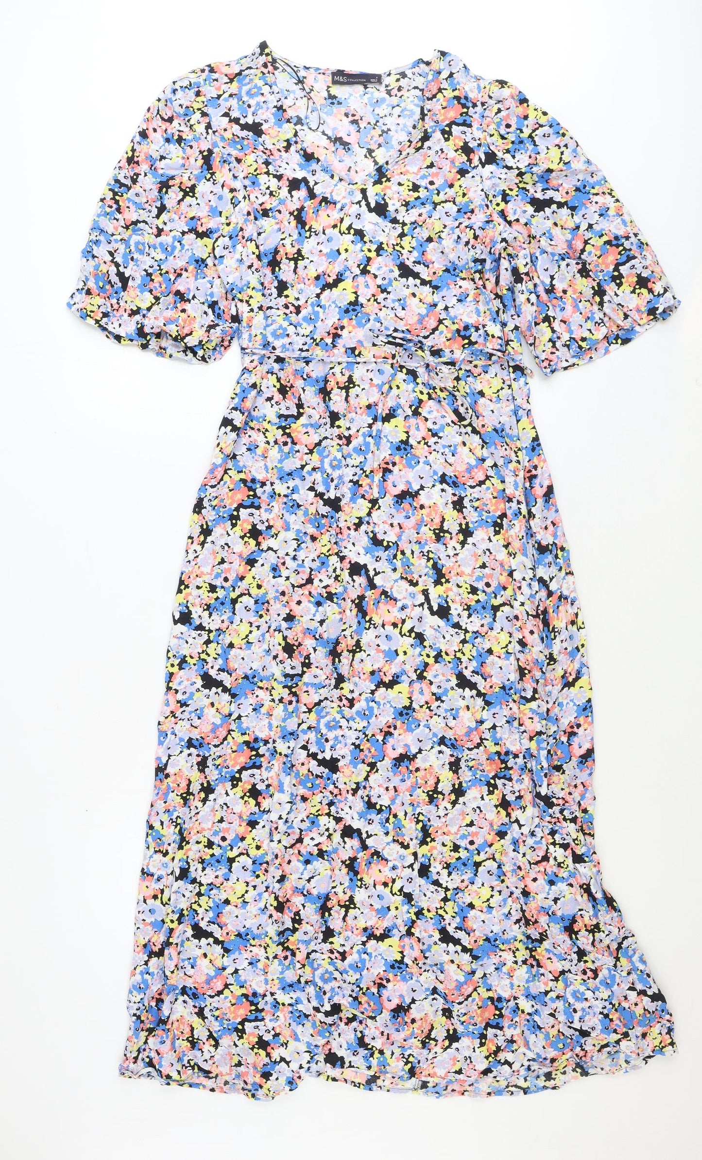 Marks and Spencer Womens Multicoloured Floral Viscose Trapeze & Swing Size 8 V-Neck Zip