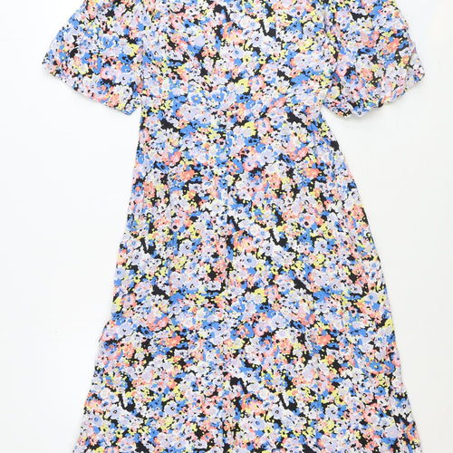 Marks and Spencer Womens Multicoloured Floral Viscose Trapeze & Swing Size 8 V-Neck Zip