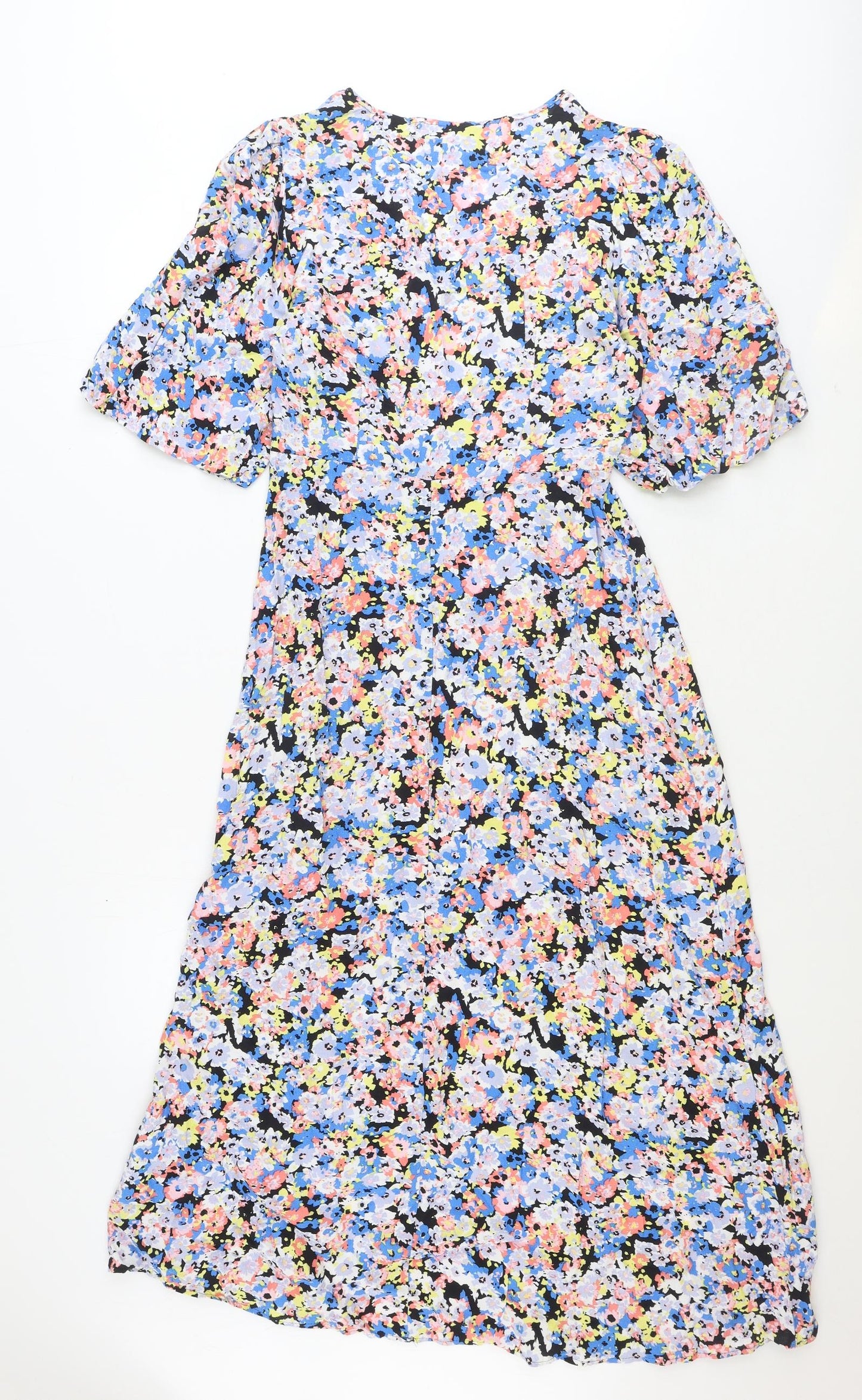 Marks and Spencer Womens Multicoloured Floral Viscose Trapeze & Swing Size 8 V-Neck Zip