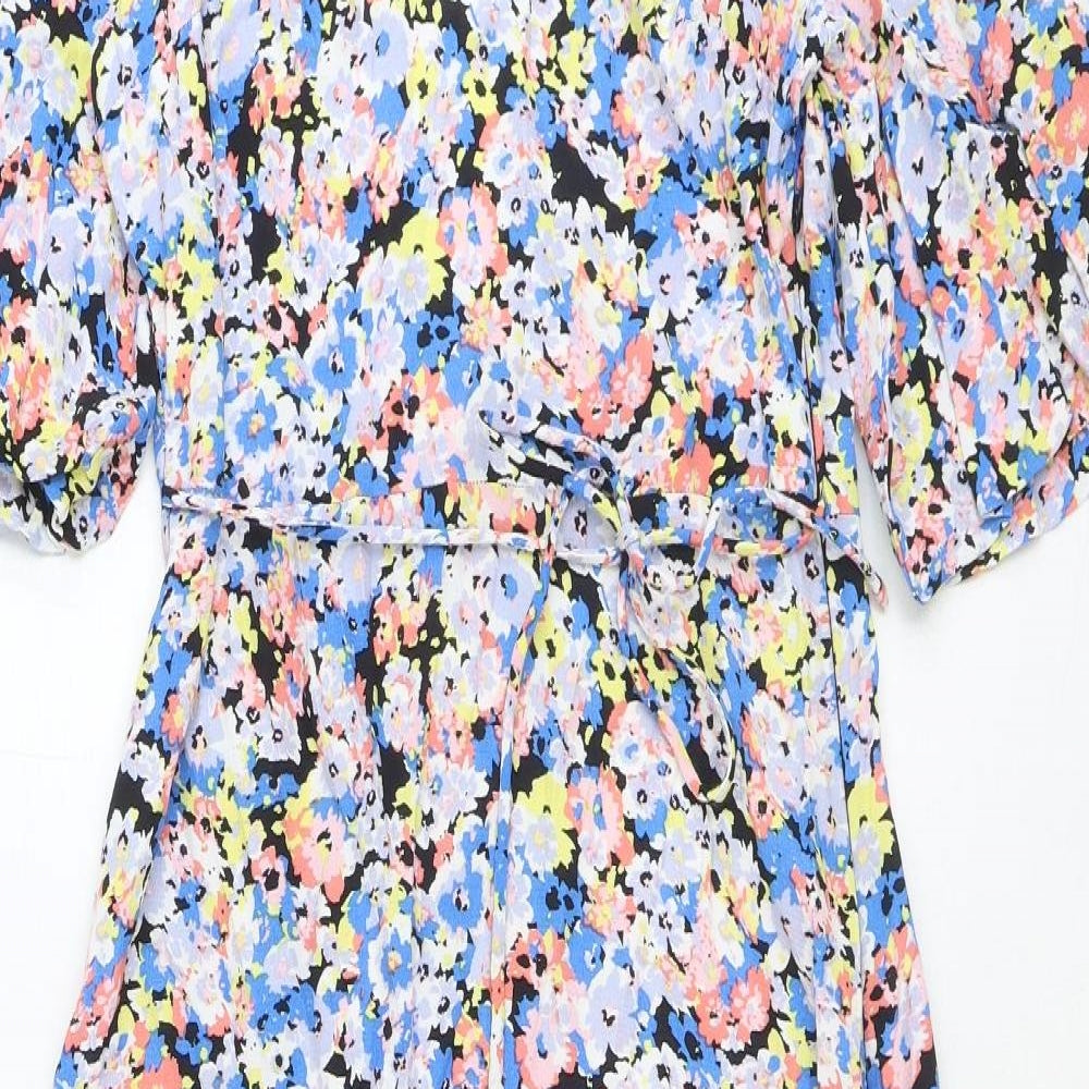 Marks and Spencer Womens Multicoloured Floral Viscose Trapeze & Swing Size 8 V-Neck Zip