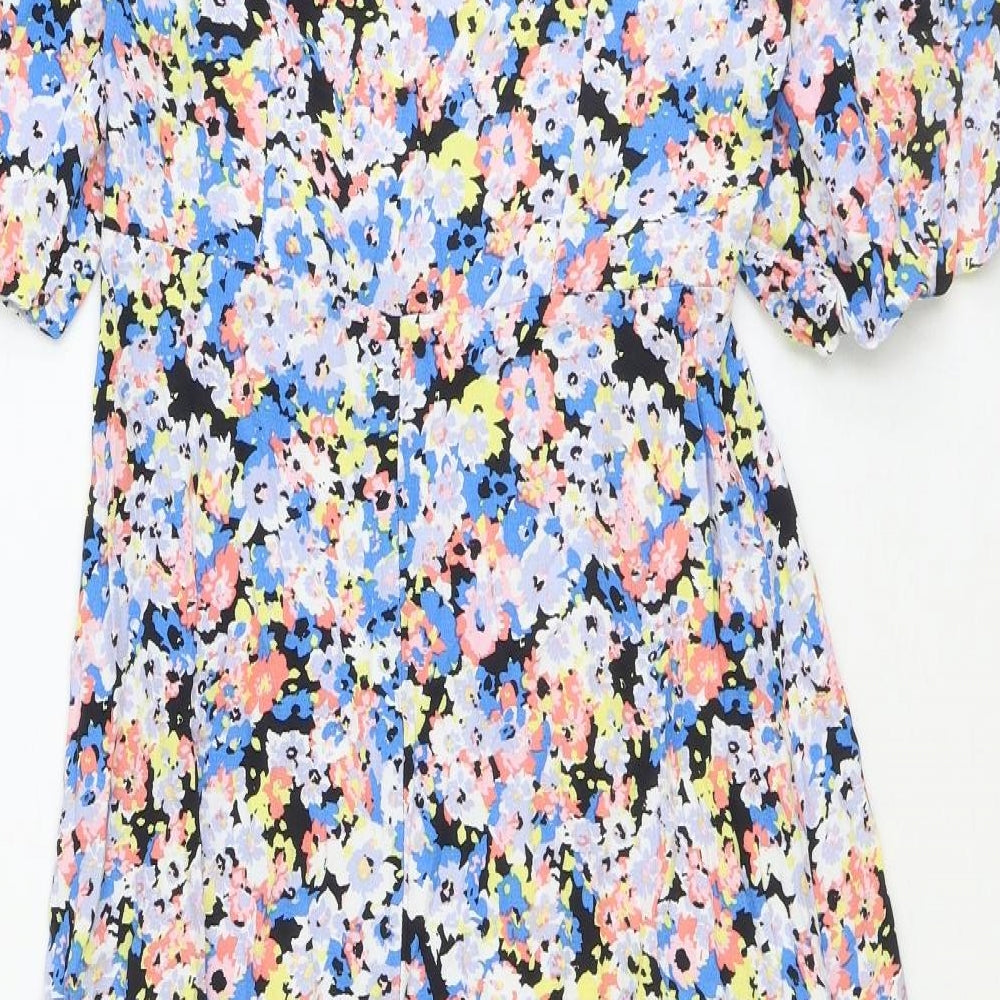 Marks and Spencer Womens Multicoloured Floral Viscose Trapeze & Swing Size 8 V-Neck Zip