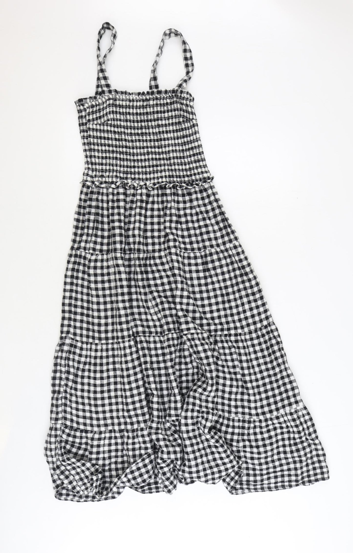 Ghanda Womens Black Gingham Polyester Trapeze & Swing Size S Square Neck Pullover