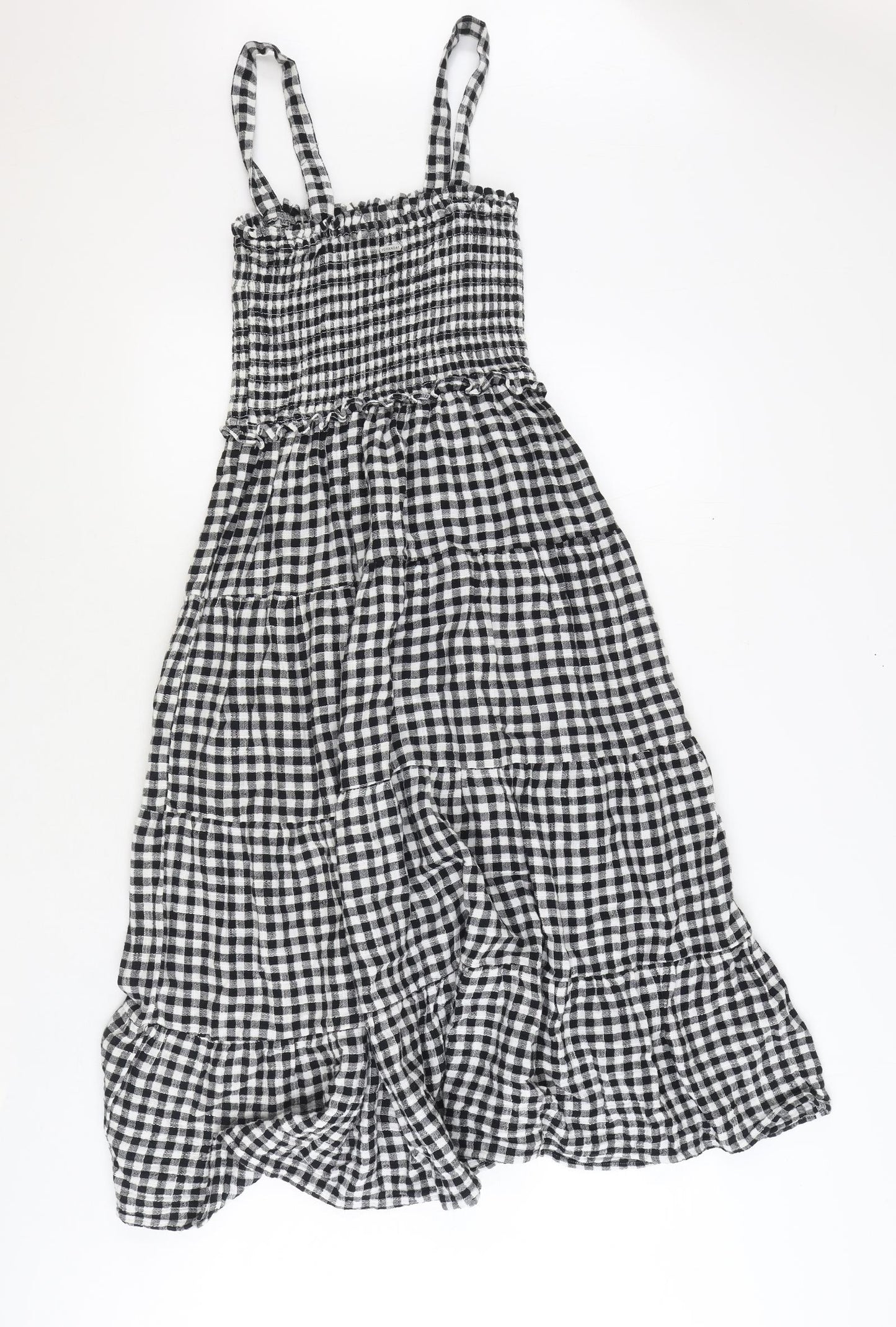 Ghanda Womens Black Gingham Polyester Trapeze & Swing Size S Square Neck Pullover