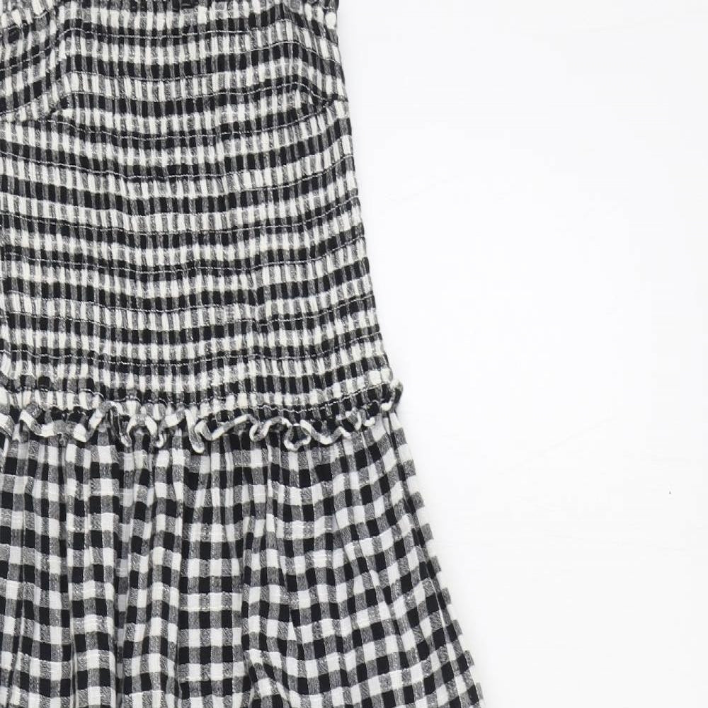Ghanda Womens Black Gingham Polyester Trapeze & Swing Size S Square Neck Pullover