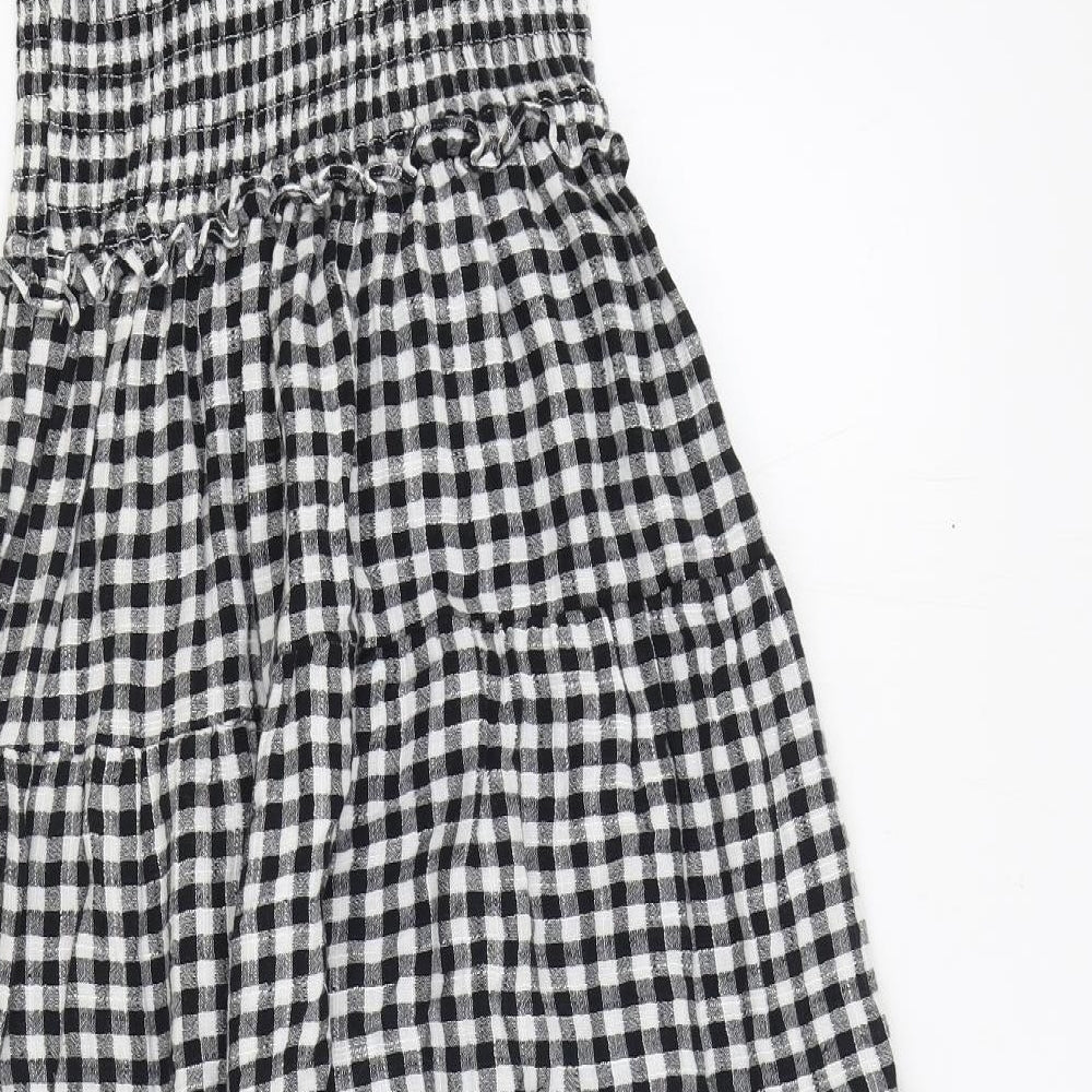 Ghanda Womens Black Gingham Polyester Trapeze & Swing Size S Square Neck Pullover