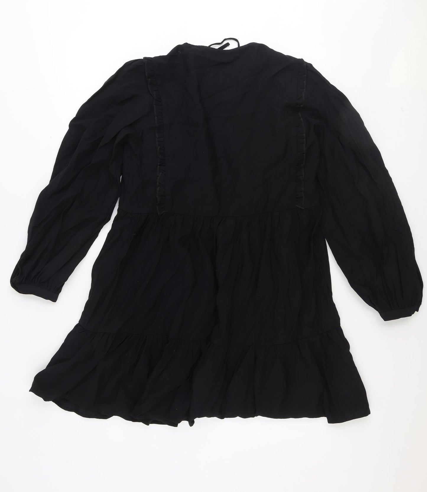 Zara Womens Black Viscose Fit & Flare Size S Round Neck Tie