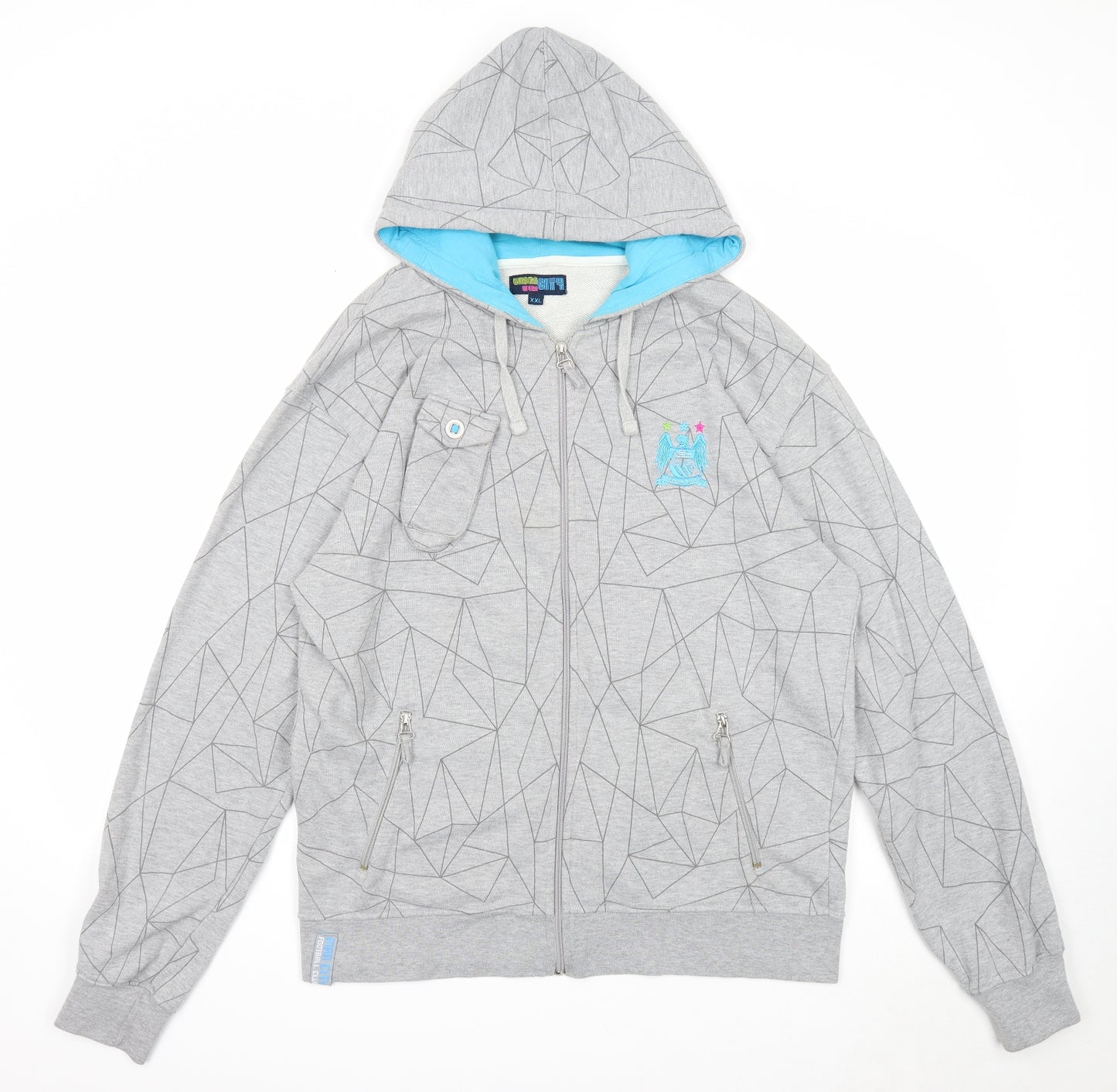 Manchester City FC Mens Grey Geometric Cotton Full Zip Hoodie Size 2XL