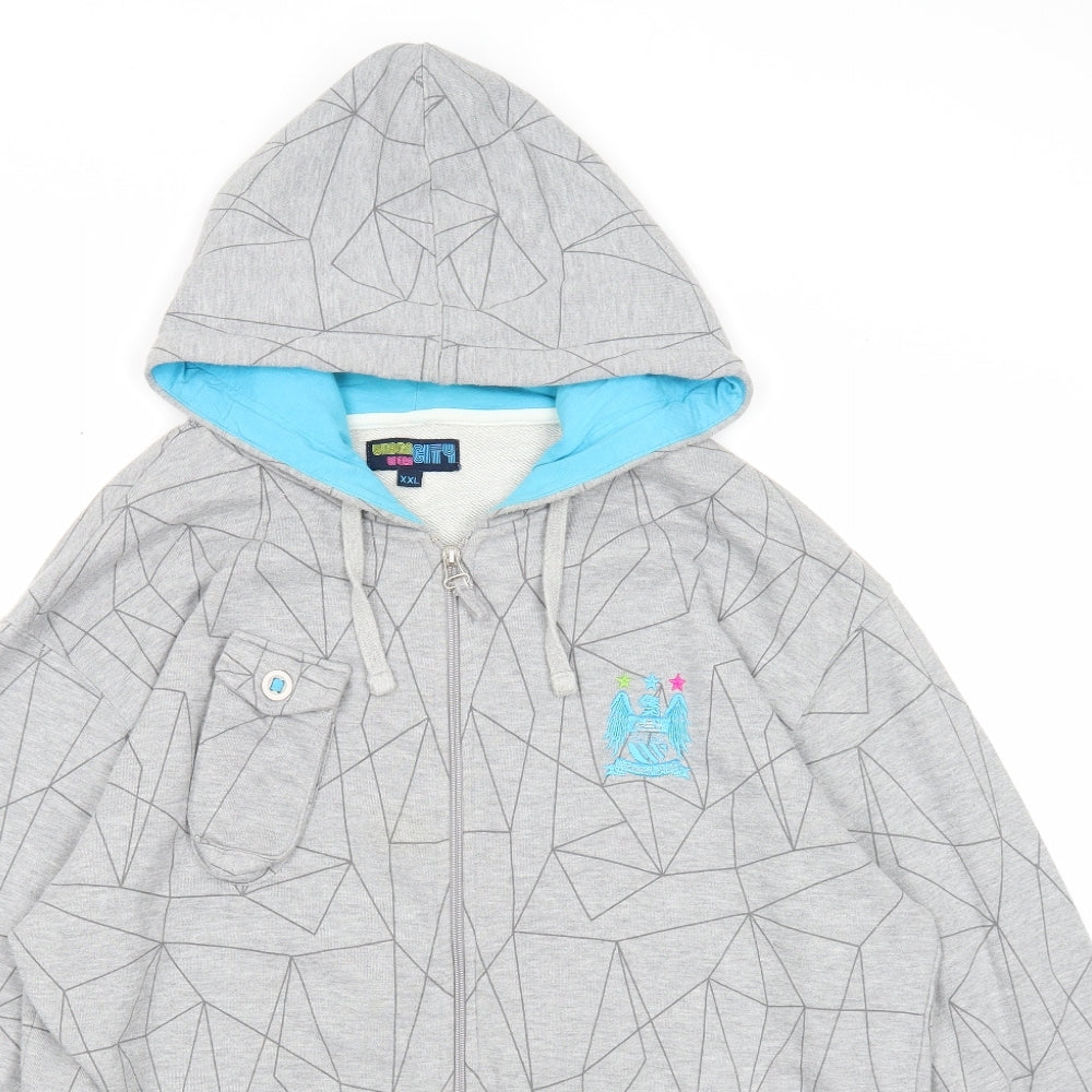 Manchester City FC Mens Grey Geometric Cotton Full Zip Hoodie Size 2XL
