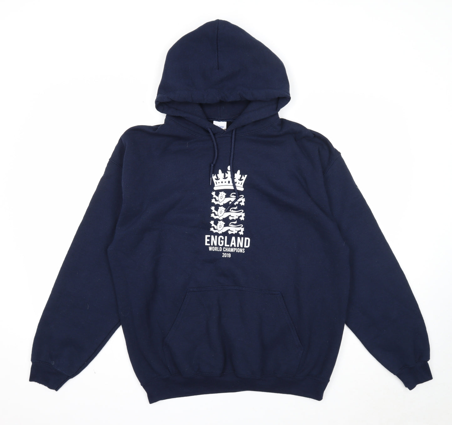 Gildan Mens Blue Cotton Pullover Hoodie Size L - England Three Lions