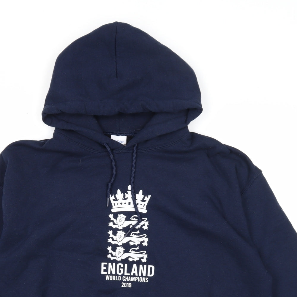 Gildan Mens Blue Cotton Pullover Hoodie Size L - England Three Lions
