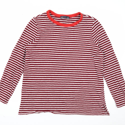 Marks and Spencer Womens Purple Round Neck Striped Cotton Pullover Jumper Size 14