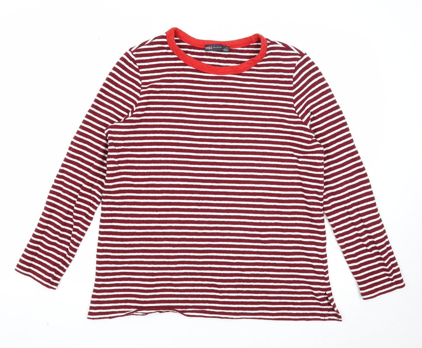 Marks and Spencer Womens Purple Round Neck Striped Cotton Pullover Jumper Size 14