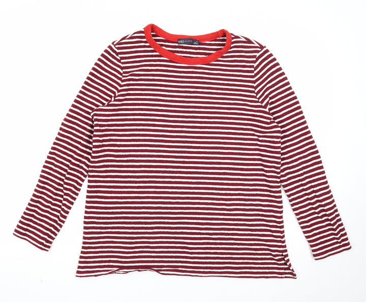 Marks and Spencer Womens Purple Round Neck Striped Cotton Pullover Jumper Size 14