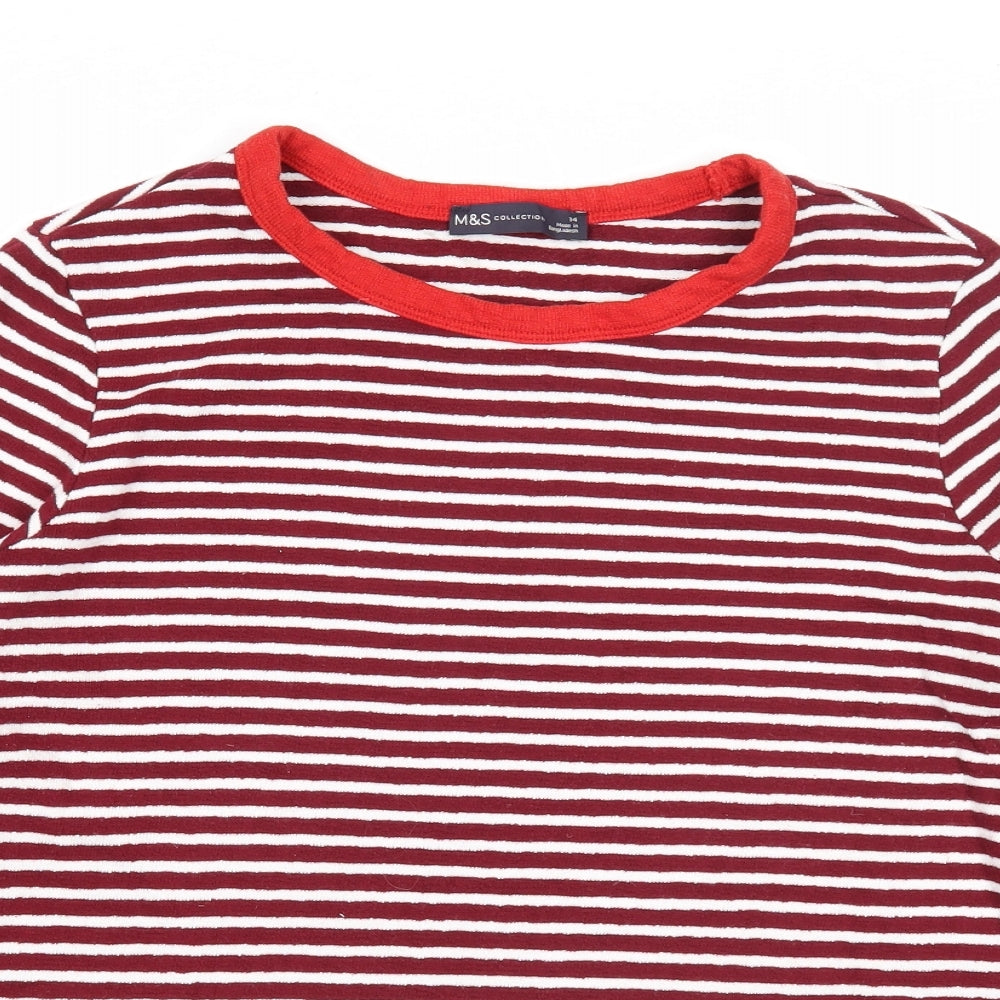 Marks and Spencer Womens Purple Round Neck Striped Cotton Pullover Jumper Size 14