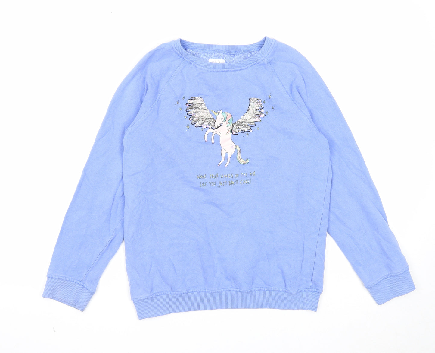 NEXT Girls Blue Cotton Pullover Sweatshirt Size 12 Years Pullover - Unicorn