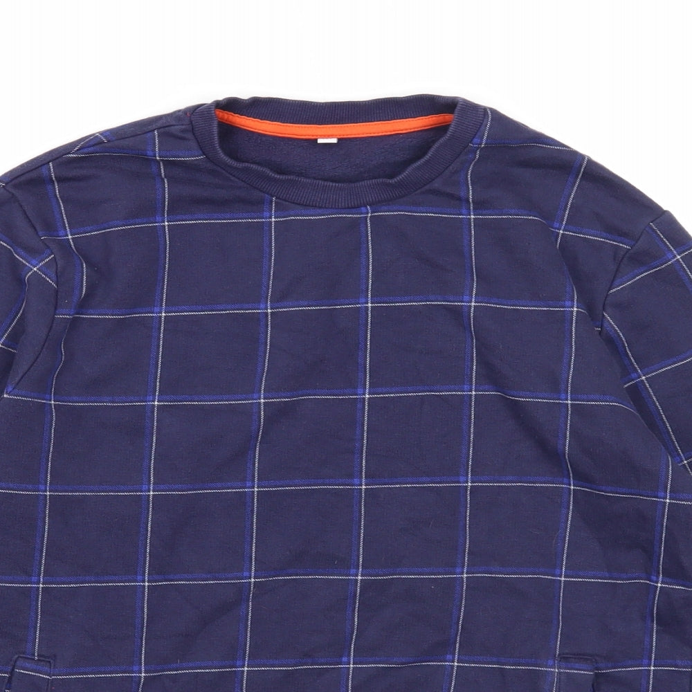 Marks and Spencer Boys Blue Check Cotton Pullover Sweatshirt Size 12-13 Years Pullover