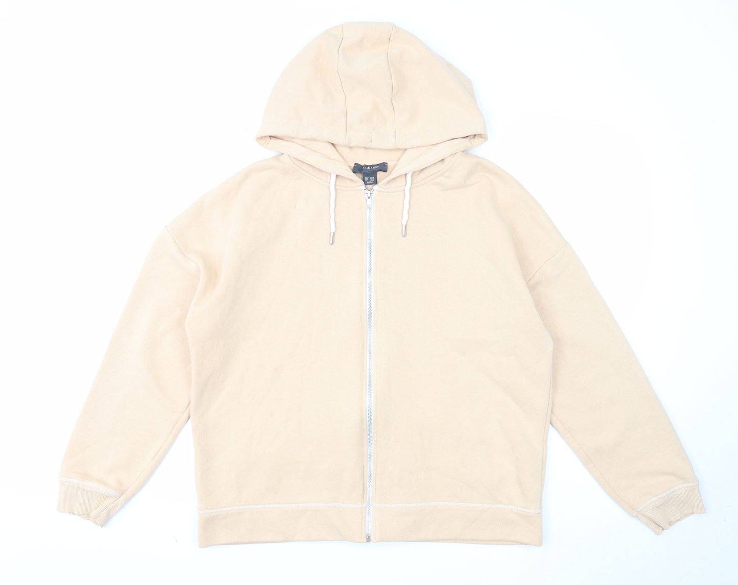 Primark Womens Beige Cotton Full Zip Hoodie Size 14 Zip