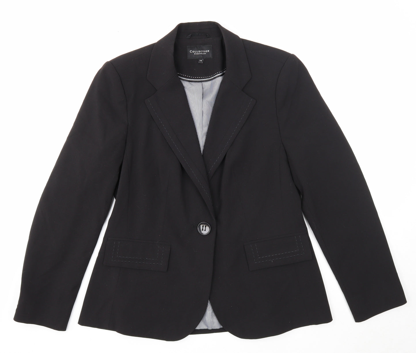 Debenhams Womens Black Jacket Blazer Size 14 Button