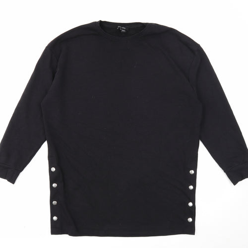 New Look Womens Black Cotton Pullover Sweatshirt Size 12 Snap
