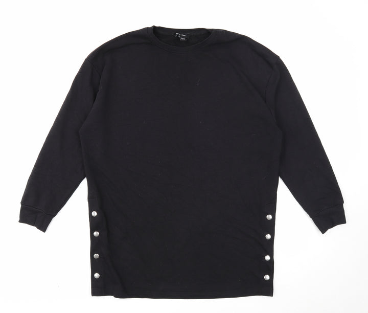 New Look Womens Black Cotton Pullover Sweatshirt Size 12 Snap