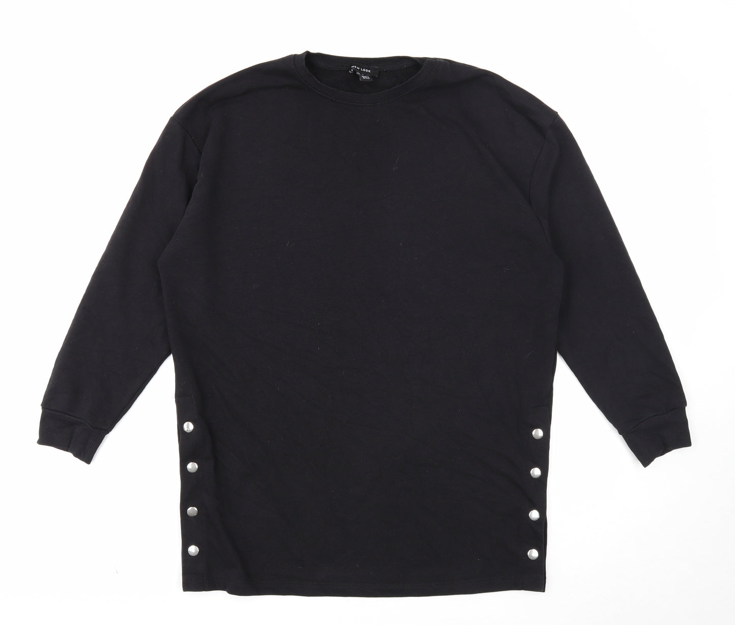 New Look Womens Black Cotton Pullover Sweatshirt Size 12 Snap