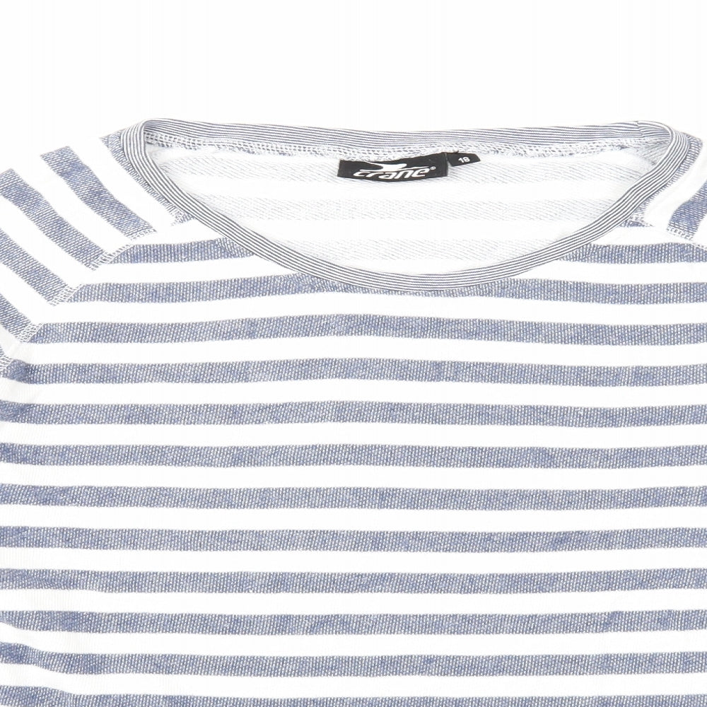 Crane Womens Blue Striped Cotton Pullover Sweatshirt Size 18 Pullover