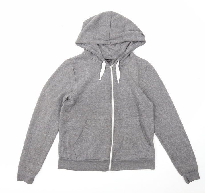Topshop Womens Grey Cotton Full Zip Hoodie Size 6 Zip