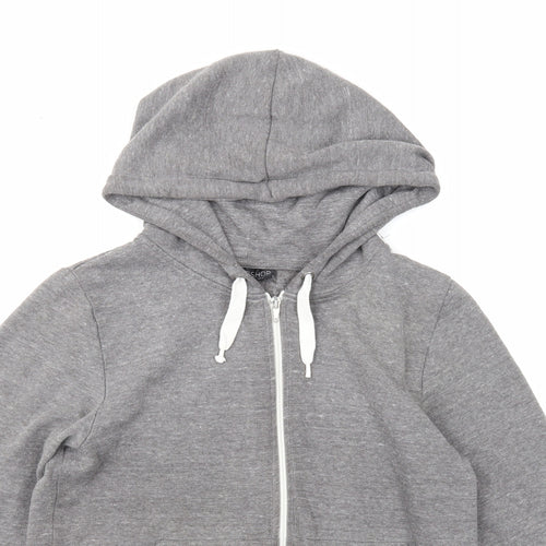 Topshop Womens Grey Cotton Full Zip Hoodie Size 6 Zip