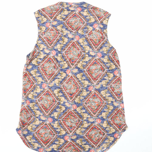 Per Una Womens Blue Geometric Polyester Basic Button-Up Size 10 Round Neck