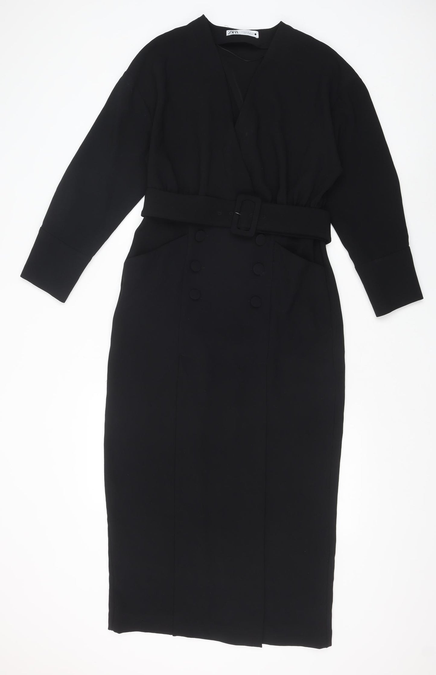 Zara Womens Black Polyester Shift Size M V-Neck Zip