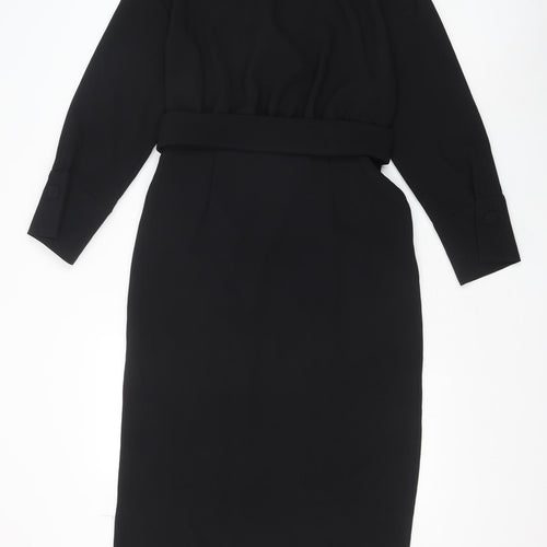 Zara Womens Black Polyester Shift Size M V-Neck Zip