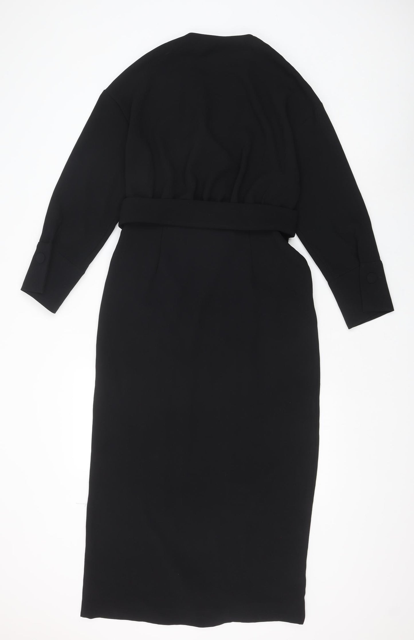 Zara Womens Black Polyester Shift Size M V-Neck Zip