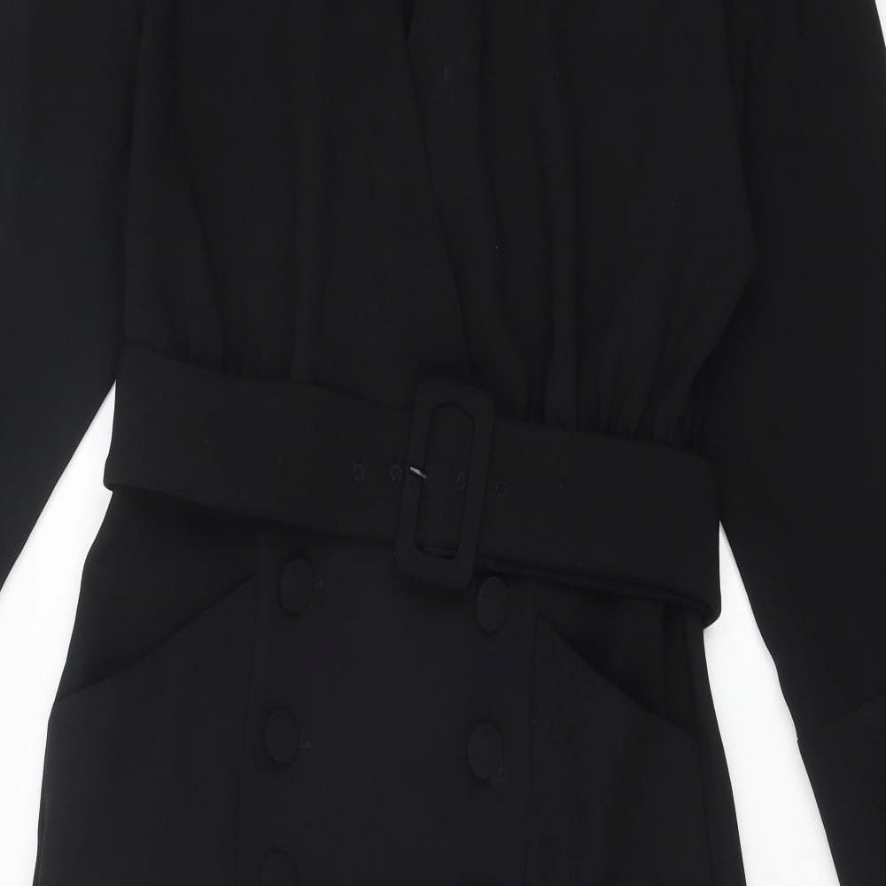 Zara Womens Black Polyester Shift Size M V-Neck Zip