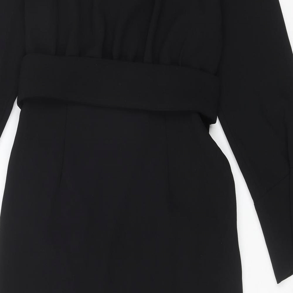Zara Womens Black Polyester Shift Size M V-Neck Zip