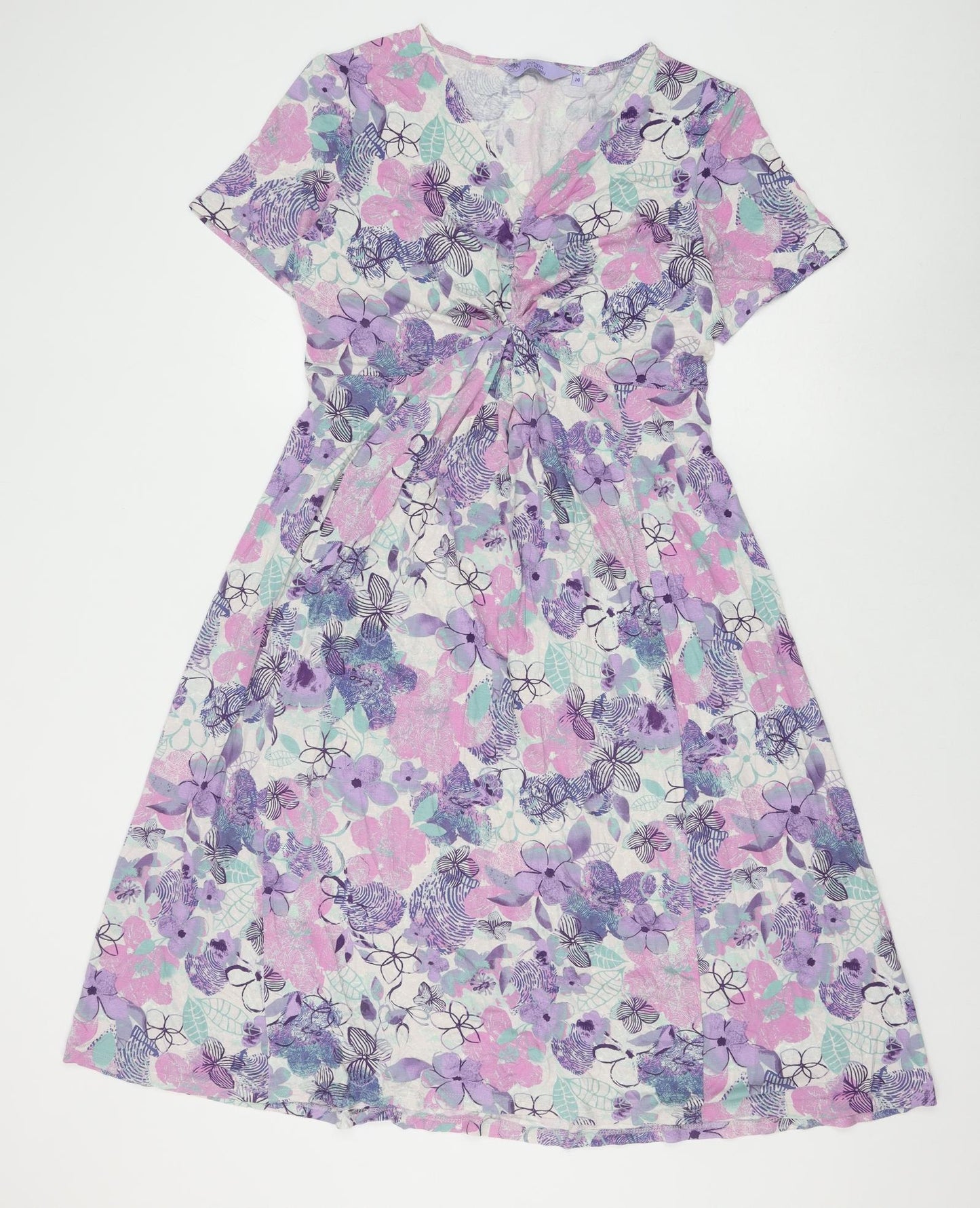Honor Millburn Womens Purple Floral Viscose A-Line Size 14 V-Neck Pullover