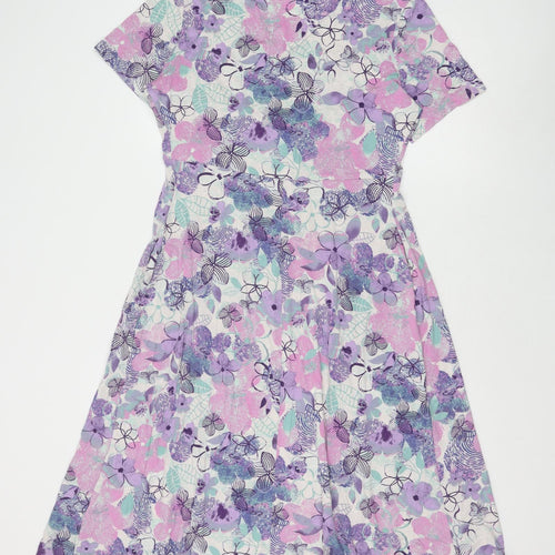 Honor Millburn Womens Purple Floral Viscose A-Line Size 14 V-Neck Pullover